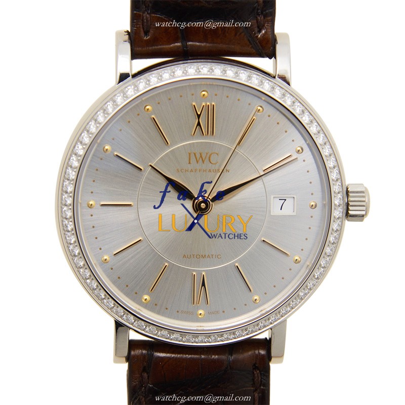 IWC IW458103 Portofino Replica Watch, Automatic, Silver Dial, Stainless Steel & Diamonds Case - Luxury Replica Watch