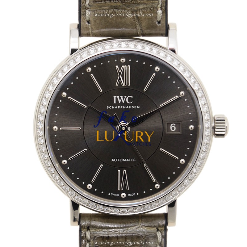 IWC IW458104 Portofino Replica Watch - Automatic - Stainless Steel Diamonds - Dark Grey Dial - Luxury Replica Watch