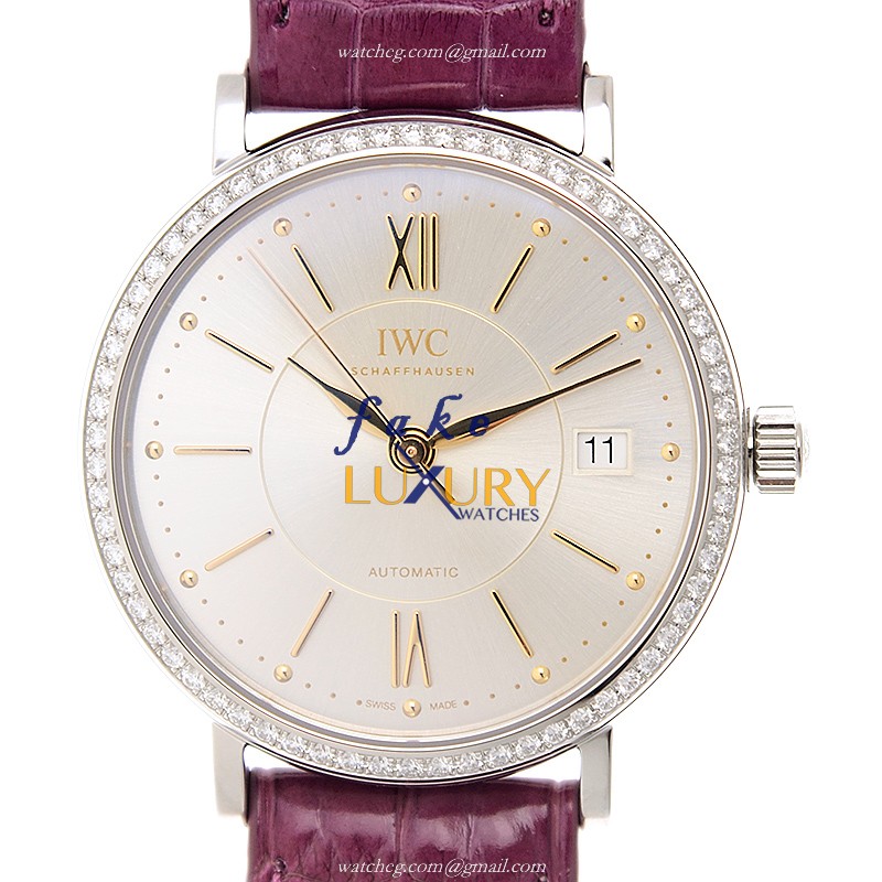 IWC IW458112 PORTOFINO Automatic Stainless Steel Diamonds Purple Alligator | 458112 | Automatic - Luxury Replica Watch