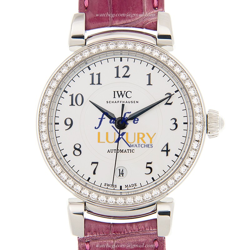 IW458308 - IWC Da Vinci Replica Watch Automatic Stainless Steel Diamonds White Dial Purple Strap - Luxury Replica Watch