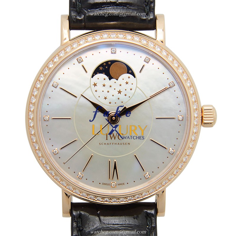 IWC IW459002 Portofino Replica Watch, Automatic, White Mother of Pearl Dial, 18kt Rose Gold & - Luxury Replica Watch