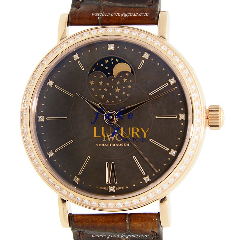 IW459003 - IWC Portofino Replica Watch Automatic 18kt Rose Gold Diamonds Gray Dial - Luxury Replica Watch