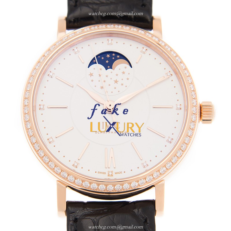 IWC IW459009 Portofino Automatic 18kt Rose Gold Diamonds White Dial Black Alligator Strap Replica - Luxury Replica Watch