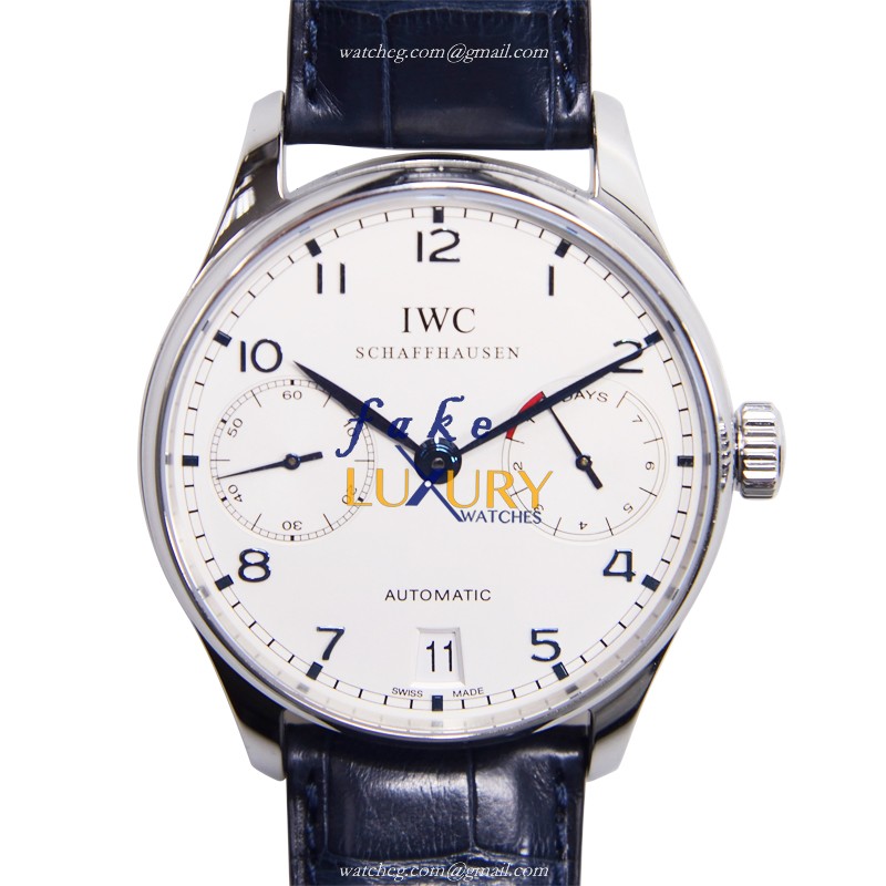 IWC Portuguese IW500107 Replica Watch, Silver Dial, Steel Case, Blue Alligator Strap, Automatic - Luxury Replica Watch
