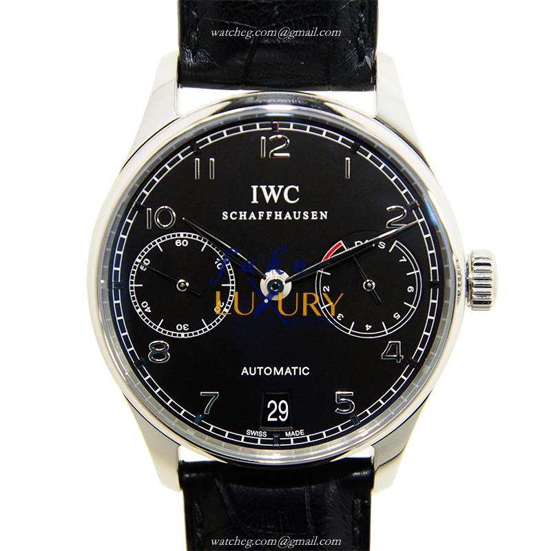 IWC IW500109 PORTUGUESE Automatic Black Dial Alligator Strap Replica Watch - Luxury Replica Watch