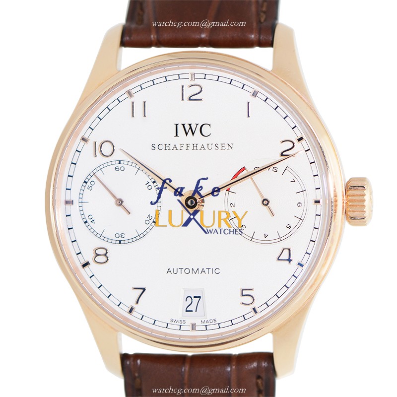 IWC IW500113 Portuguese Replica Watch, Silvery White Dial, 18kt Rose Gold Case, Automatic Movement - Luxury Replica Watch