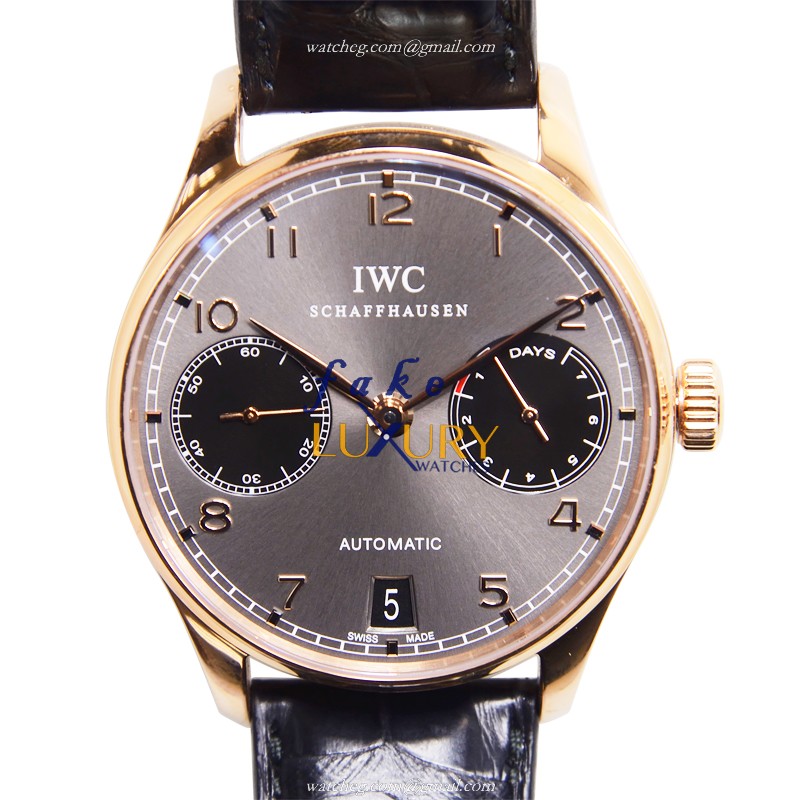 IWC IW500125 Portuguese Automatic 18kt Rose Gold Dark Grey Dial Alligator Strap Replica Watch - Luxury Replica Watch