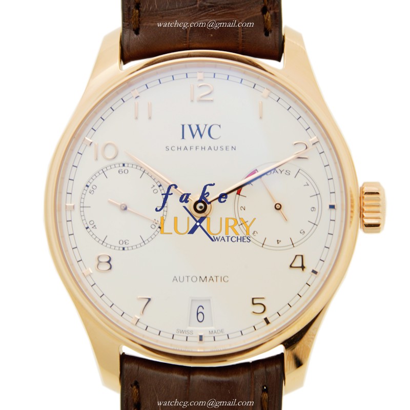 IWC Portuguese IW500701 Automatic 18kt Rose Gold Brown Alligator White Dial Replica Watch - Luxury Replica Watch