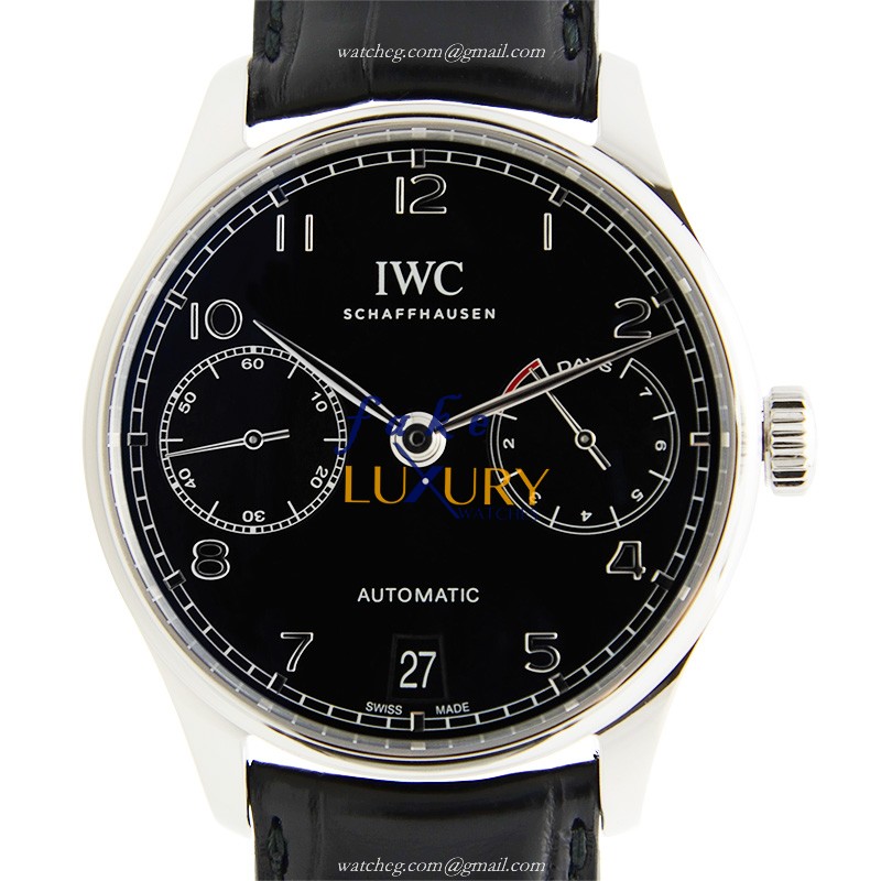 IWC IW500703 Portuguese Replica Watch, Black Dial, Steel Case, Automatic, Alligator Strap - Luxury Replica Watch