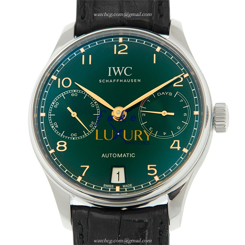 IWC IW500708 Portuguese Replica Watch, Automatic, Green Dial, Steel Case, Black Alligator Strap - Luxury Replica Watch