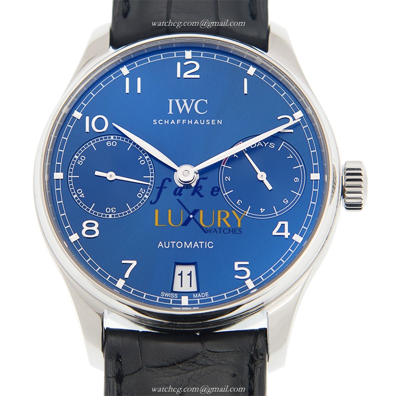 IW500710 - IWC Portuguese Replica Watch Blue Dial Automatic Stainless Steel Alligator - Luxury Replica Watch