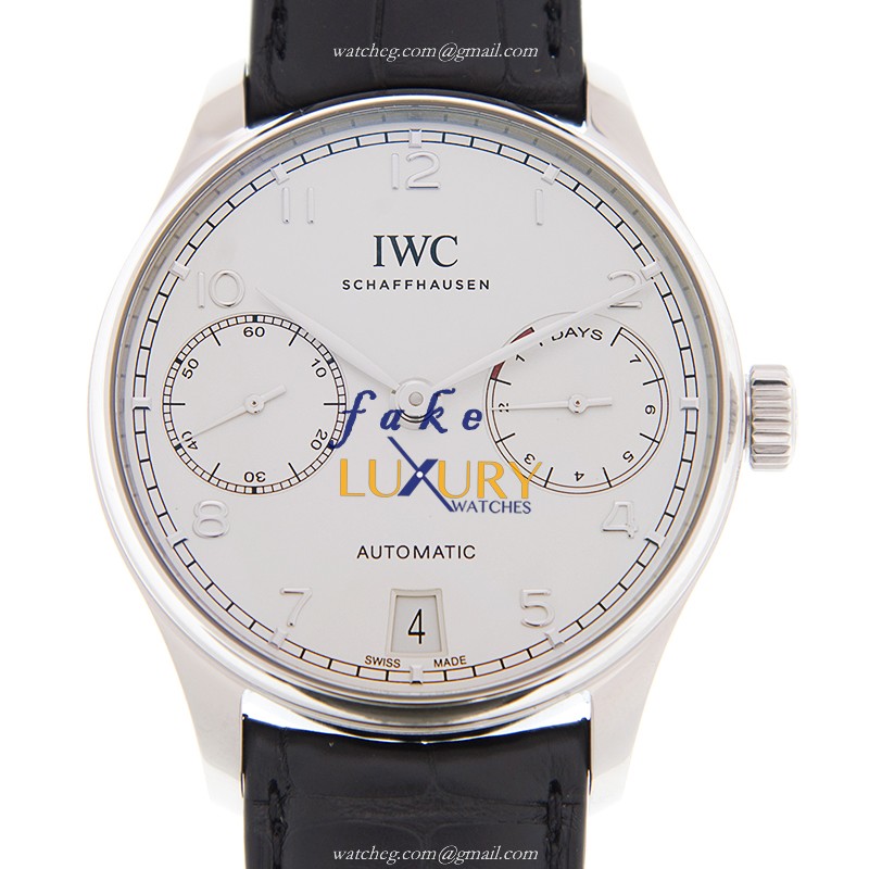 IWC IW500712 Portuguese Replica Watch Automatic Silver Dial Steel Case Black Alligator Strap - Luxury Replica Watch