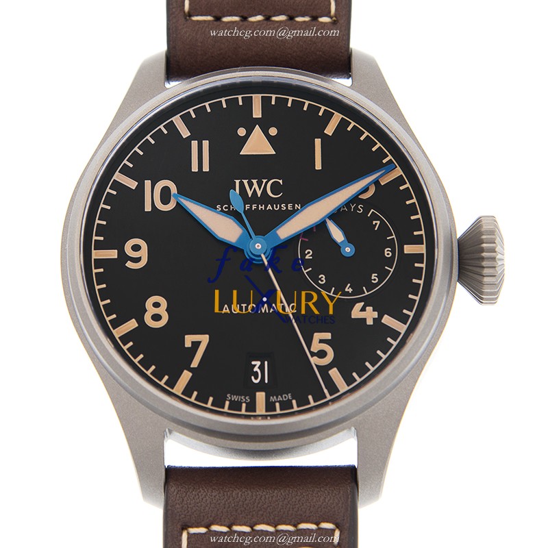 IWC IW501004 Replica Watch, Automatic, PVD Titanium Case, Black Dial, Brown Cowhide Strap - Luxury Replica Watch