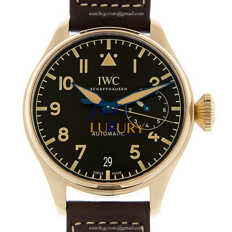 IWC IW501005 Replica Watch, Black Dial, Bronze Case, Automatic Movement, Brown Cowhide Strap - Luxury Replica Watch