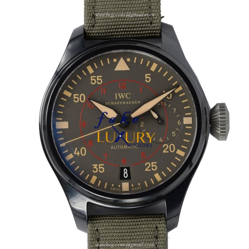 IWC IW501902 Pilot’s Watch Replica Automatic Titanium Dark Grey Dial Green Fabric Strap - Luxury Replica Watch