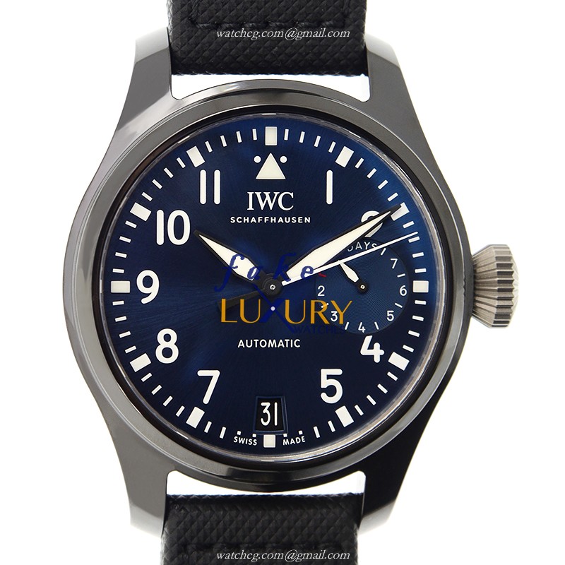 IWC IW502003 Pilots Automatic Ceramics Replica Watch, Blue Dial, Black Cowhide Strap - Luxury Replica Watch