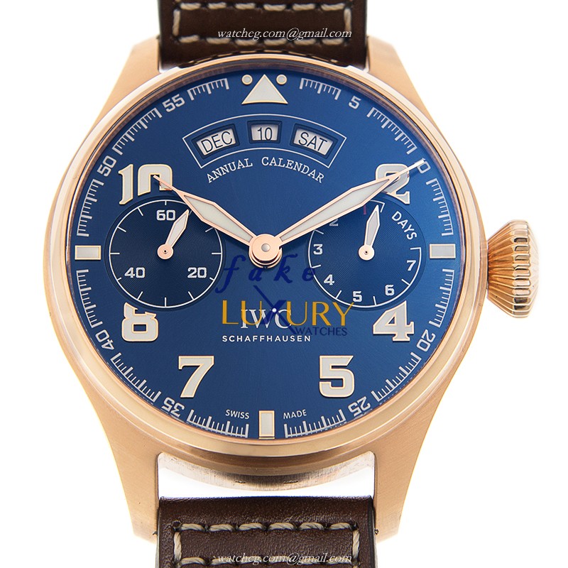 IWC IW502701 Pilots Automatic 18kt Rose Gold Blue Dial Brown Strap Replica Watch - Luxury Replica Watch