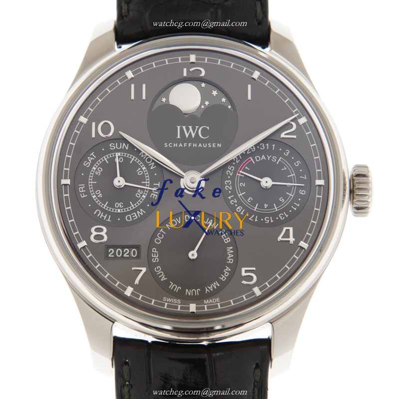 IWC IW503301 PORTUGUESE - Replica Watch - Gray Dial - Automatic - 18kt White Gold - Alligator Strap - Luxury Replica Watch