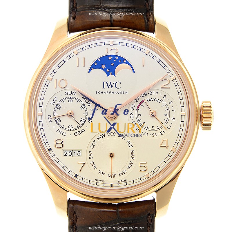 IWC Portuguese IW503302 - Replica Watch - Automatic - 18kt Rose Gold - White Dial - Alligator Strap - Luxury Replica Watch