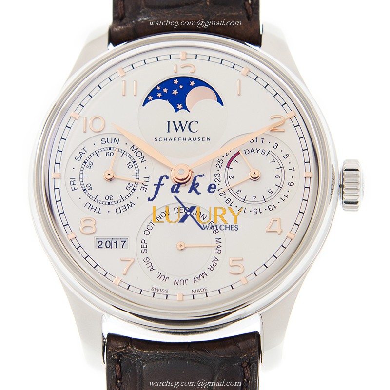 IWC IW503307 Portuguese Automatic Stainless Steel White Dial Brown Alligator Replica Watch - Luxury Replica Watch
