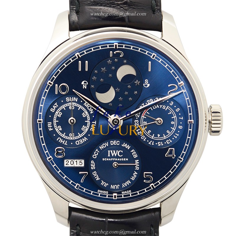IWC IW503401 Portuguese Replica Watch, Automatic, Blue Dial, 18kt White Gold Case, Alligator Strap - Luxury Replica Watch