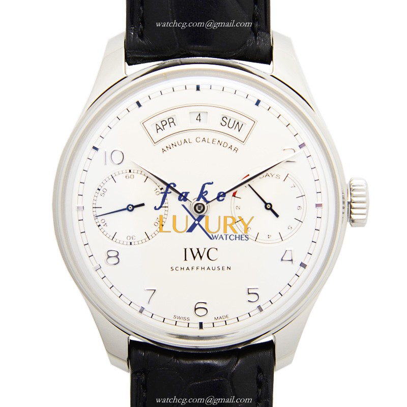 IWC Portuguese IW503501 - Replica Watch - Automatic - Steel Case - Silvery Dial - Black Alligator - Luxury Replica Watch