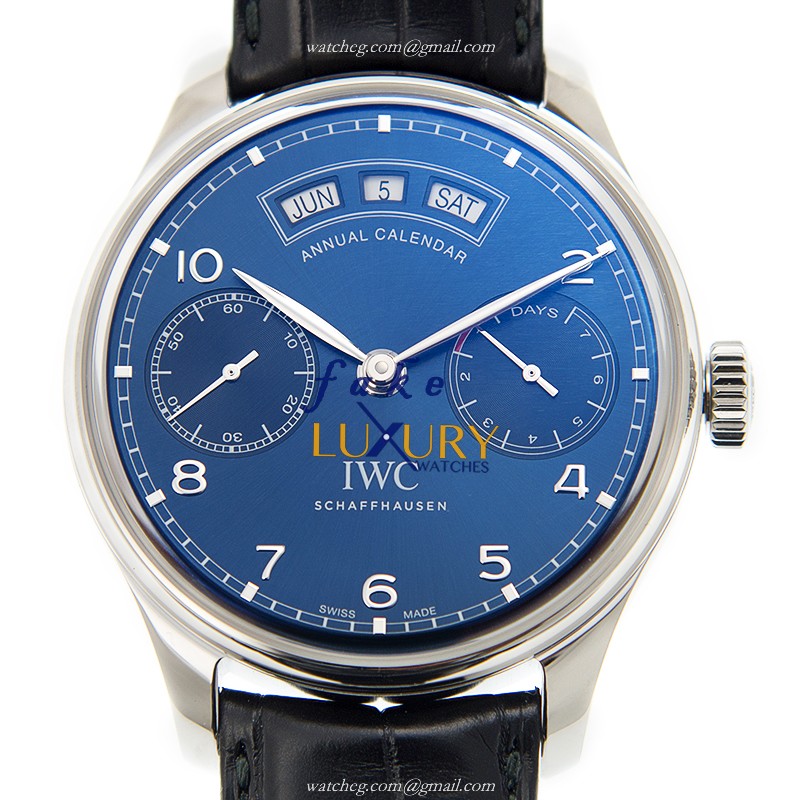 IWC IW503502 Portuguese Automatic Replica Watch Blue Dial Steel Case Alligator Strap - Luxury Replica Watch