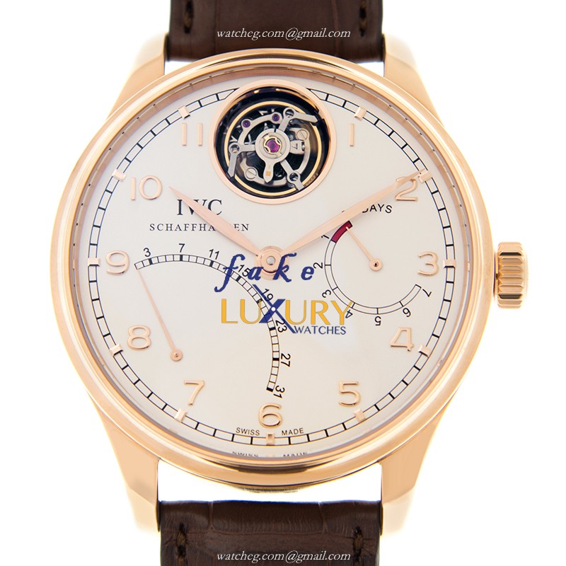 IWC IW504402 Portuguese - Replica Watch - 44.2mm Automatic - Rose Gold Case - Silver Dial - Brown - Luxury Replica Watch