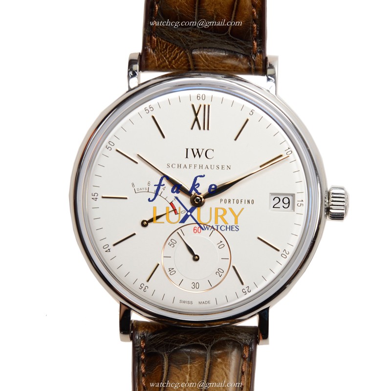 IWC IW510103 Portofino Replica Watch, Manual Wind, Silver Dial, Steel Case, Brown Alligator Strap - Luxury Replica Watch