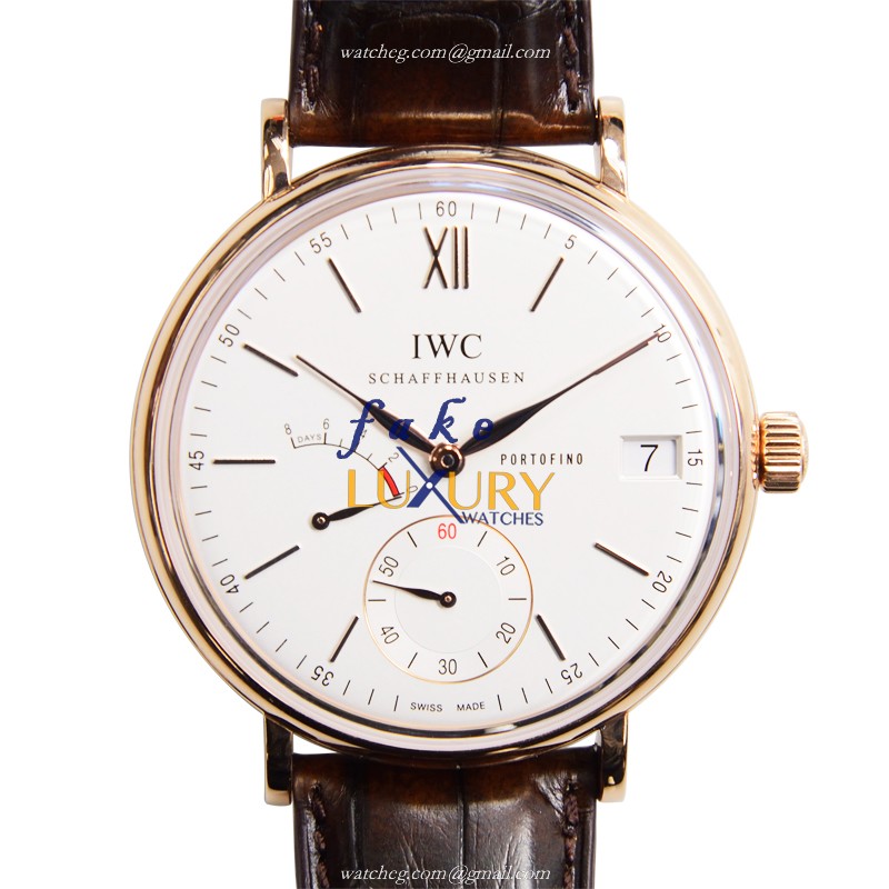 IWC IW510107 Portofino Replica Watch Manual Wind 18kt Rose Gold Silvery White Dial Dark Brown - Luxury Replica Watch