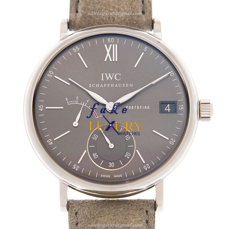 IWC IW510115 Portofino Manual Wind Stainless Steel Gray Dial Leather Strap Replica Watch - Luxury Replica Watch