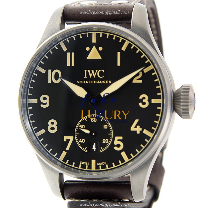 IWC IW510301 Replica Watch Manual Wind Titanium Case Black Dial Brown Cowhide Strap - Luxury Replica Watch
