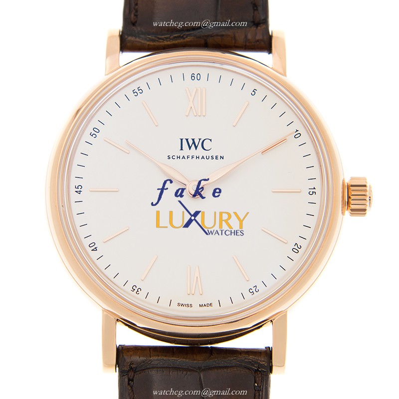 IWC IW511102 Portofino Replica Watch, Manual Wind, White Dial, 18kt Rose Gold Case, Dark Brown - Luxury Replica Watch