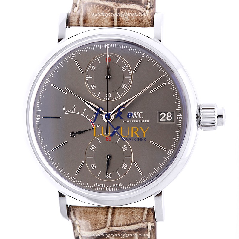 IWC IW515103 Portofino Manual Wind 18kt White Gold Gray Dial Alligator Replica Watch - Luxury Replica Watch