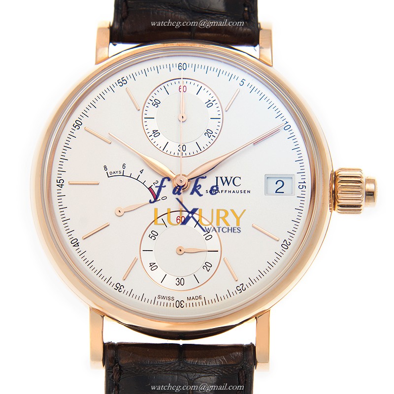 IWC IW515104 PORTOFINO Replica Watch - Manual Wind - 18kt Rose Gold - Silver Dial - Brown Alligator - Luxury Replica Watch