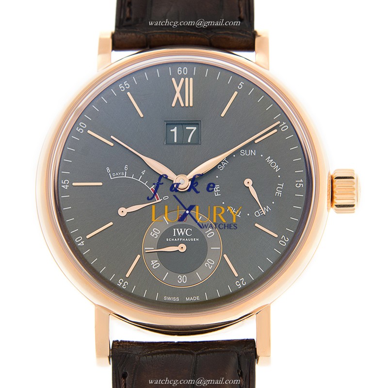 IWC PORTOFINO IW516203 Manual Wind 18kt Rose Gold Dark Grey Dial Alligator Strap Replica Watch - Luxury Replica Watch