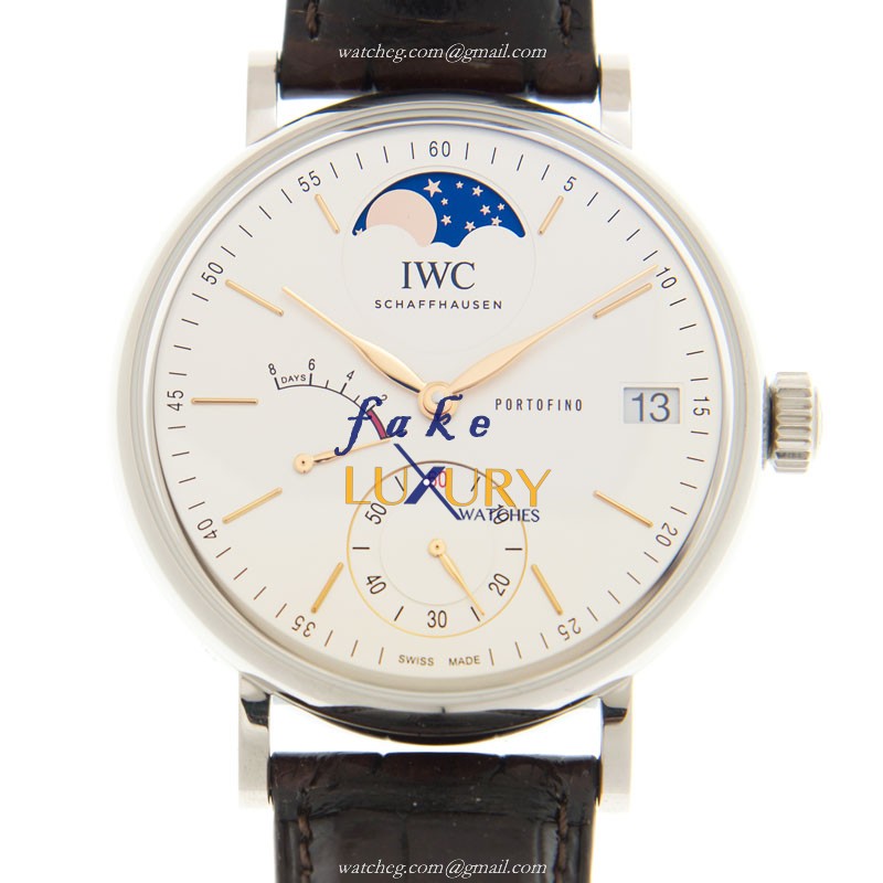 IWC IW516401 Portofino Manual Wind Stainless Steel White Dial Brown Alligator Strap Replica Watch - Luxury Replica Watch
