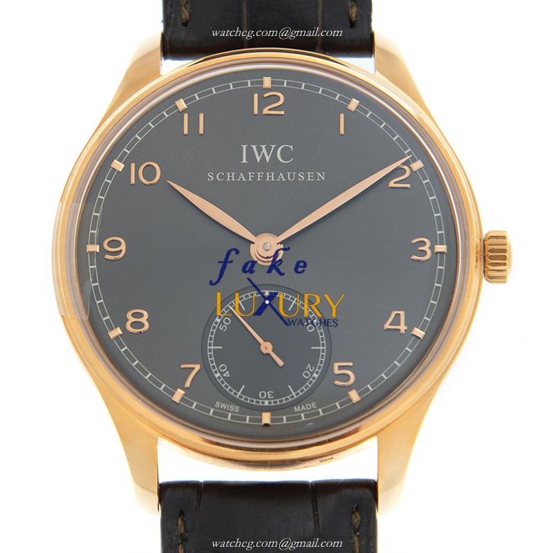 IWC IW545406 Portuguese Manual Wind Replica Watch, 18kt Rose Gold Case, Gray Dial, Alligator Strap - Luxury Replica Watch