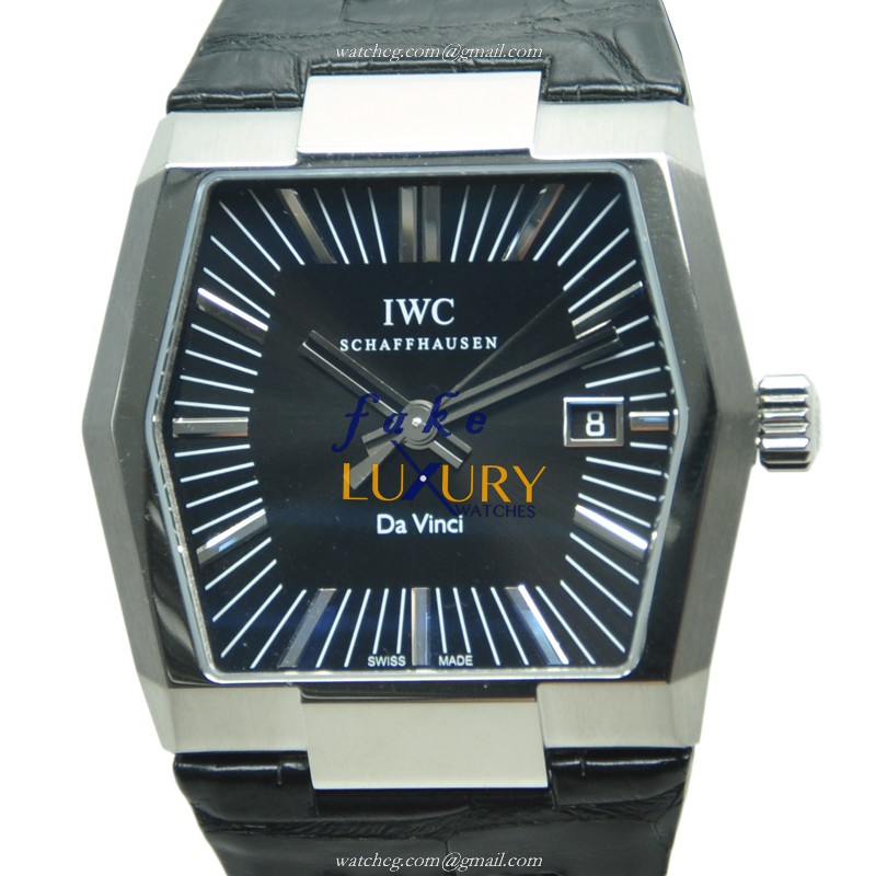 IWC IW546101 DA VINCI Automatic Steel Black Dial Alligator Replica Watch - Luxury Replica Watch