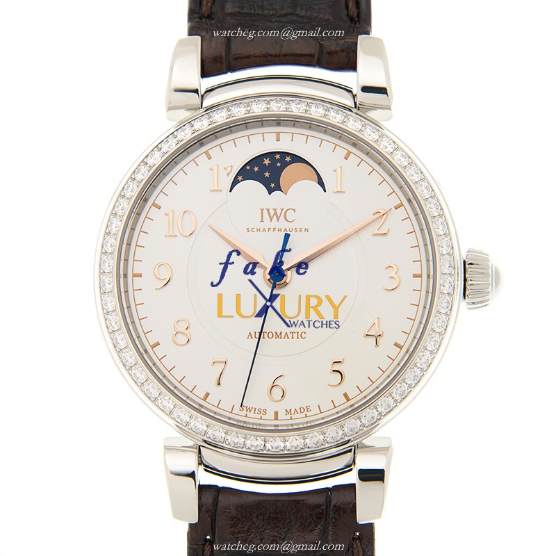 IWC W459307 Da Vinci Replica Watch Automatic Silver Dial Stainless Steel Diamonds Brown Alligator - Luxury Replica Watch