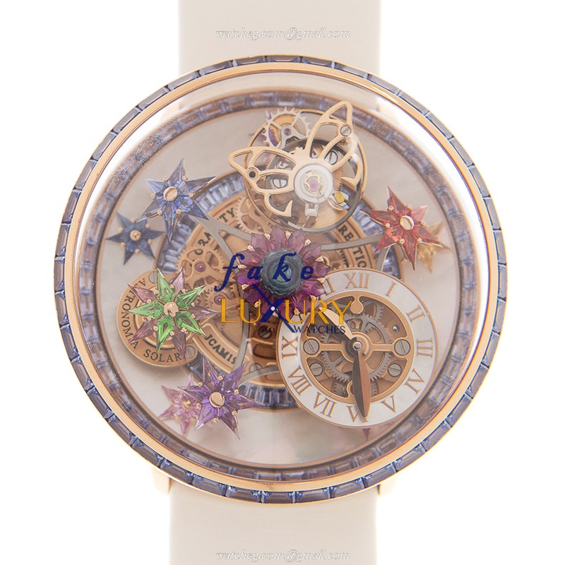 Jacob & Co AF321.40.BB.AB.ASB4A Manual Wind 18kt Rose Gold Sapphire Replica Watch, White Leather - Luxury Replica Watch