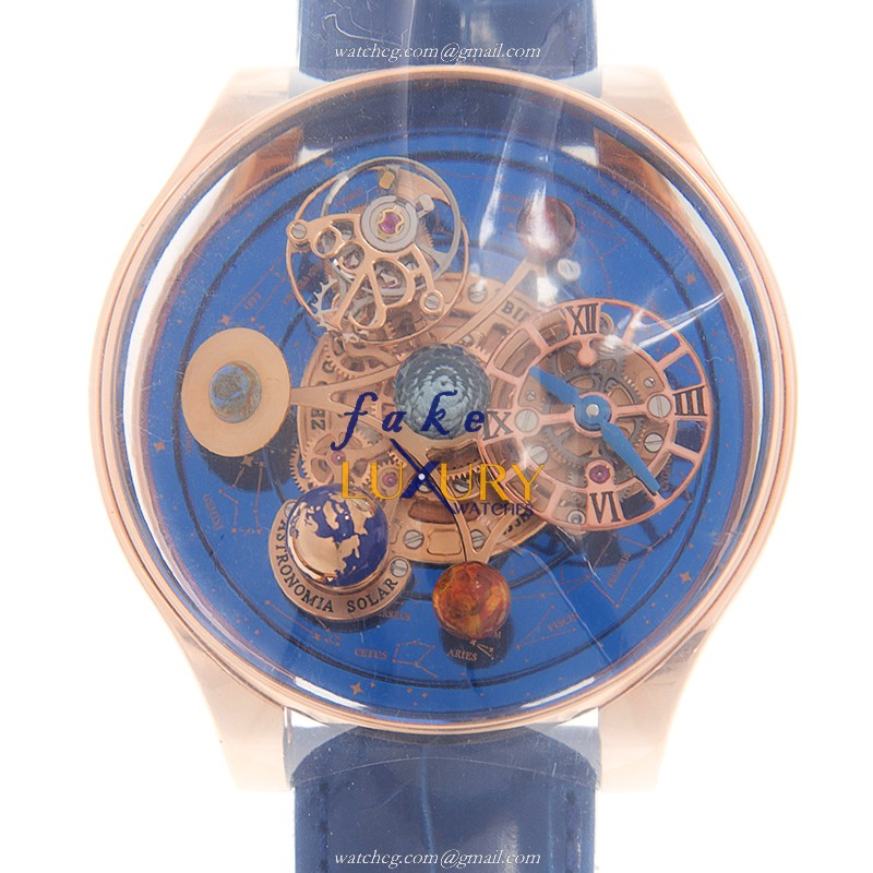 Jacob & Co AS300.40.TP.AN.A Replica Watch Astronomia Manual Wind 18kt Rose Gold Blue Dial Leather - Luxury Replica Watch