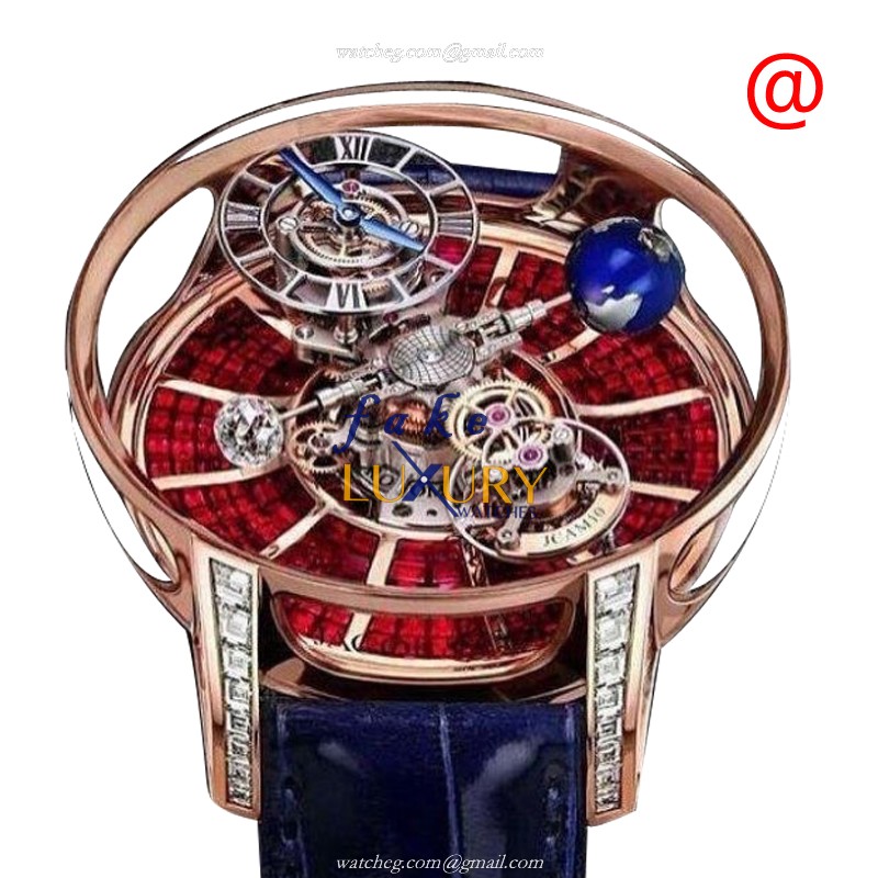 Jacob & Co AT800.40.BD.BR.BGE4A Manual Wind 18kt Rose Gold Replica Watch with Red Dial & Blue - Luxury Replica Watch