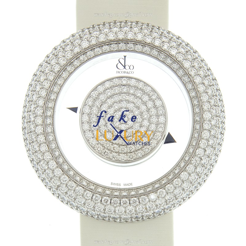 Jacob & Co BM556.30.RD.RD.A | Quartz | 18kt White Gold | Diamond Bezel | Silver Dial | Silk Strap - Luxury Replica Watch