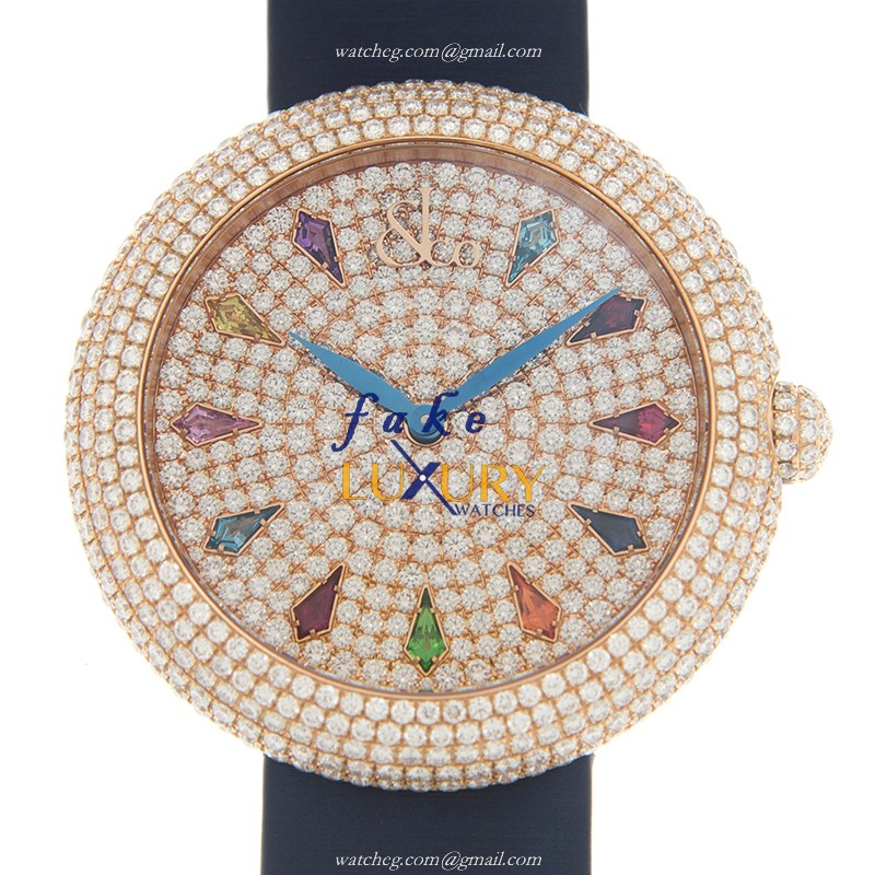Jacob & Co Brilliant BQ030.40.RH.RR.ASK4A Quartz 18kt Rose Gold Diamond Blue Silk Replica Watch - Luxury Replica Watch