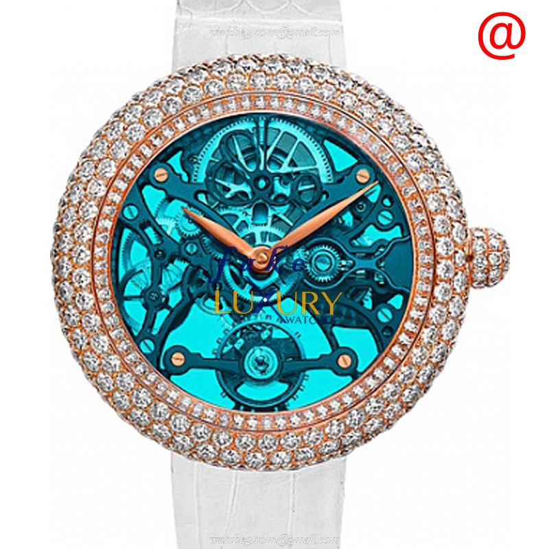 Jacob & Co BS231.40.RD.QB.A40AA Manual Wind 18kt Rose Gold Replica Watch - Blue Dial, White Leather - Luxury Replica Watch