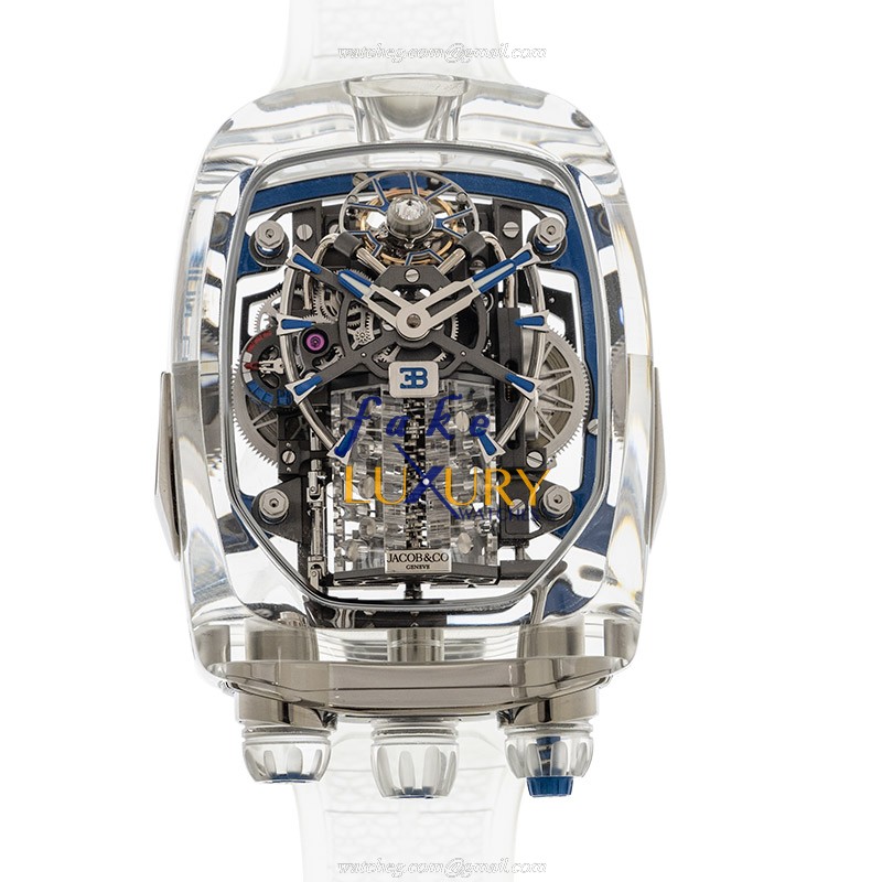 Jacob & Co BU210.80AA.AB.BBRUA Manual Wind Sapphire Crystal Watch, Transparent Dial & Strap, Rubber - Luxury Replica Watch