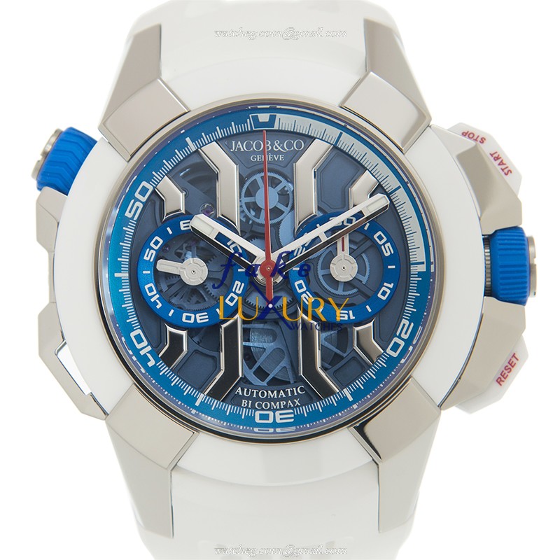 Jacob & Co EC313.20.PE.LL.GHB4D EPIC X CHRONO Auto Titanium Replica Watch - Blue Dial, White Rubber - Luxury Replica Watch
