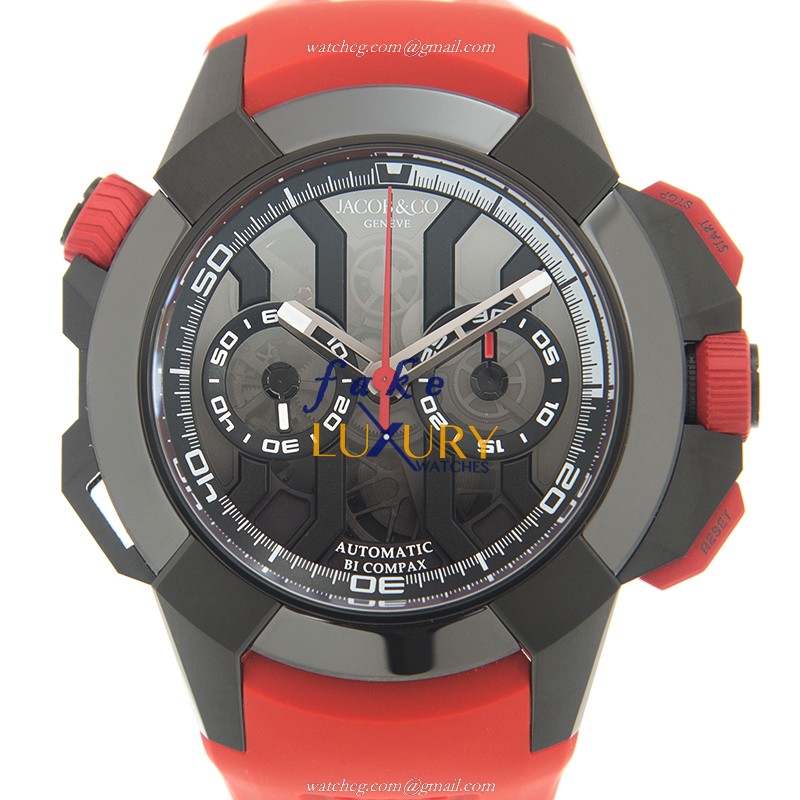EC313.21.SB.BB.BHD4D - Jacob & Co Epic X Chrono Replica Watch - Automatic - Black Dial Red Strap - Luxury Replica Watch