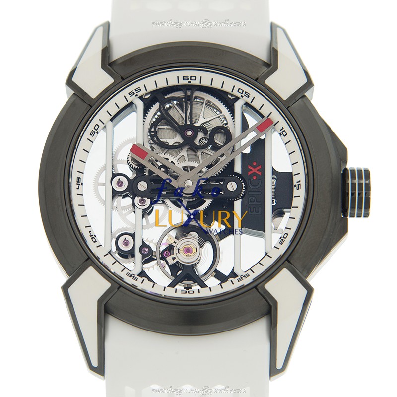 Jacob & Co EX100.21.WR.WB.ABRU Epic X Automatic Steel 36mm Transparent Skull Dial White Rubber - Luxury Replica Watch